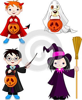 Halloween trick or treating children