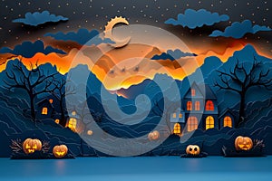 Halloween Twilight: Spooky House, Glowing Pumpkins, and Spider Webs