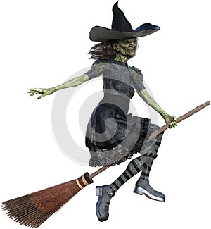 Halloween, Ugly Witch, Broom, Isolated
