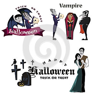 Halloween vampire in coffin, Draculas monster in cloak flat vector illustrations, good for goth party invitation or