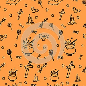 Halloween magik orangepumpkin festive pattern.