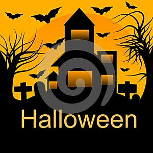 Halloween Vector Background Black Madness Fence Grave Tree Shadow