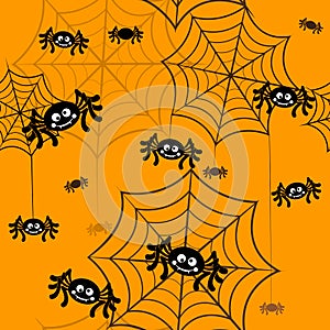 Halloween vector background seamless pattern. Spider web, halloween symbols