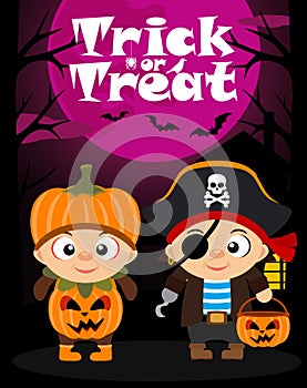 Halloween vector background trick or treating with children