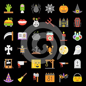 Halloween vector icon set elements, flat design
