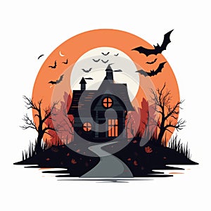 halloween vector illustration of a haunted house in the woods