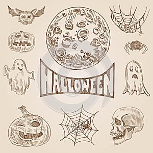 Halloween vector retro engraving crosshatch hand drawn banner