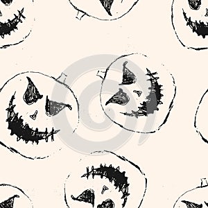 Halloween vector seamless pattern with scary pumpkin face, Jack o lantern