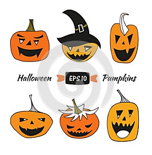 Halloween vector set with angry pumpkins.
