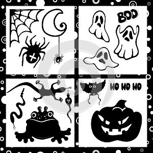 Halloween vector set with black silhouettes, vector illustration.
