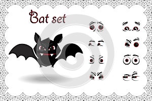 Halloween vector set of cute cartoon bat character for creation emotions on white background
