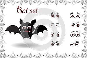 Halloween vector set of cute cartoon bat character for creation emotions on white background