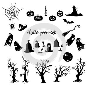 Halloween vector silhouettes set on white background