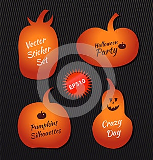 Halloween vector stickers angry pumpkins. Collection with decorative funny pumpkins silhouettes