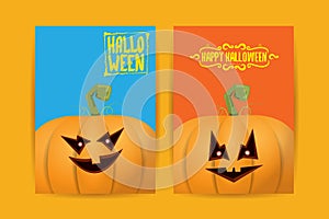 Halloween vertical cartoon posters set with Halloween scary pumpkins . Funky kids Halloween background with space for