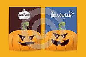 Halloween vertical cartoon posters set with Halloween scary pumpkins . Funky kids Halloween background with space for