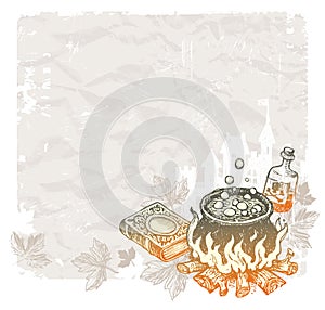 Halloween vintage background with magic objects