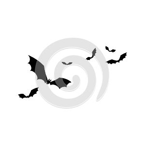 Halloween wallpaper with black flying bats on white background. wavy path. Flat vector illustration