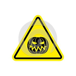 Halloween Warning sign yellow. Masquerade Hazard attention symbol. Danger road sign triangle pumpkin