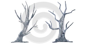 Halloween watercolor scary tree set isolated on white