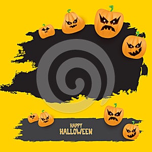 Halloween web black grunge Banner or poster with Halloween scary pumpkins isolated on orange background . Funky kids