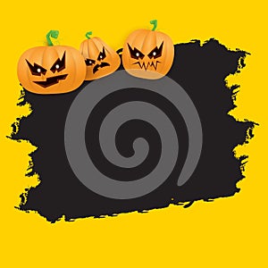 Halloween web black grunge Banner or poster with Halloween scary pumpkins isolated on orange background . Funky kids