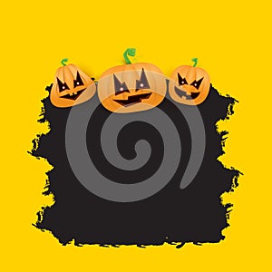 Halloween web black grunge Banner or poster with Halloween scary pumpkins isolated on orange background . Funky kids