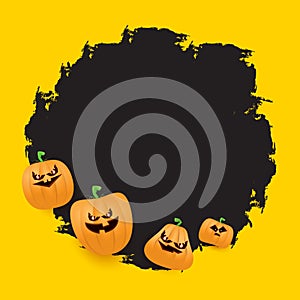 Halloween web black grunge Banner or poster with Halloween scary pumpkins isolated on orange background . Funky kids