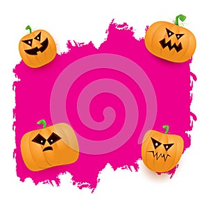 Halloween web pink grunge Banner or poster with Halloween scary pumpkins isolated on white background . Funky kids