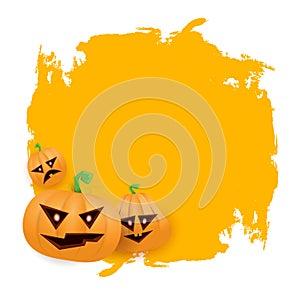 Halloween web grunge Banner or poster with Halloween scary pumpkins isolated on white background . Funky kids Halloween