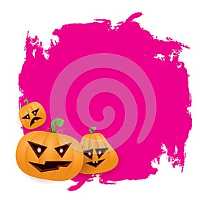 Halloween web pink grunge Banner or poster with Halloween scary pumpkins isolated on white background . Funky kids