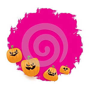 Halloween web pink grunge Banner or poster with Halloween scary pumpkins isolated on white background . Funky kids