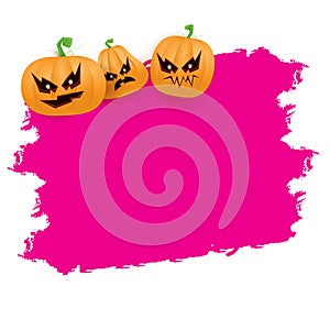 Halloween web pink grunge Banner or poster with Halloween scary pumpkins isolated on white background . Funky kids