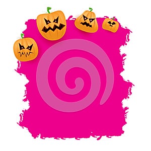 Halloween web pink grunge Banner or poster with Halloween scary pumpkins isolated on white background . Funky kids