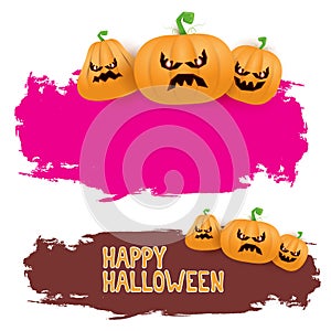 Halloween web pink grunge Banner or poster with Halloween scary pumpkins isolated on white background . Funky kids