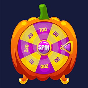 Halloween Wheel of Fortune, button rotation. 2D game asset. Halloween Bonus Popup