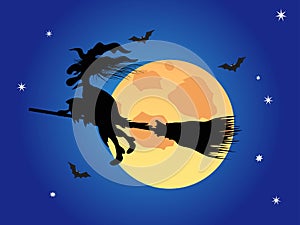 Halloween witch on the blue night sky