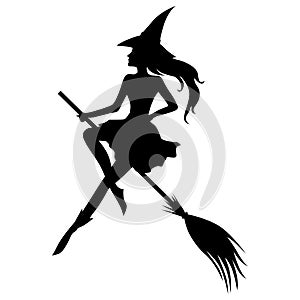 Halloween  witch on broom fly silhouette