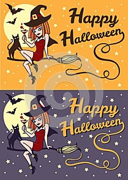 Halloween witch and cat card