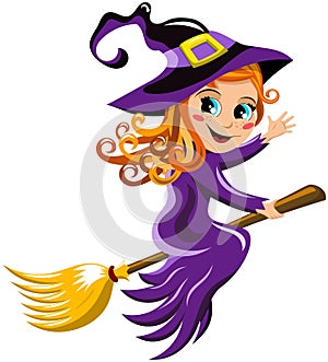 Halloween Witch Flying Broom Kid Greeting