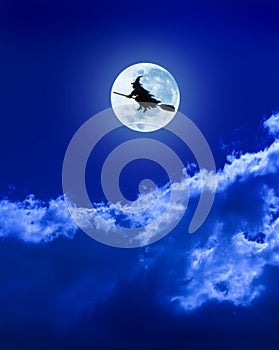 Halloween Witch Flying Moon Broomstick