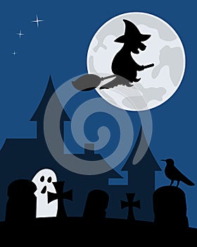 Halloween Witch and Graveyard