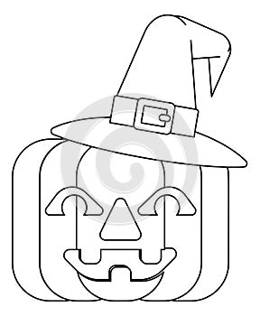 Halloween Witch Hat Pumpkin in Outline