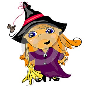 Halloween witch holding broom