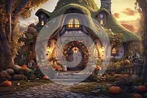 Halloween witch house. Ai generated image