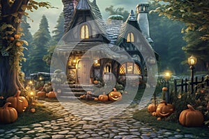 Halloween witch house. Ai generated image