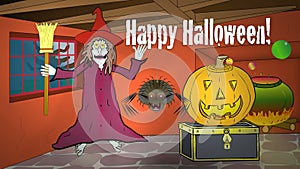 Halloween Witch House-Ver 2: No Title: Happy Halloween-Cartoon