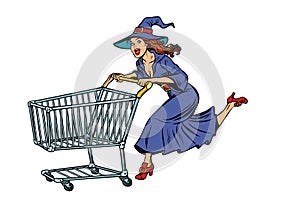 Halloween witch. isolate on white background. shopping cart trol