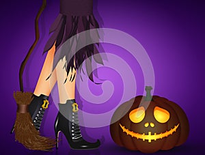 Halloween witch legs postcard