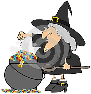 Halloween witch making a brew